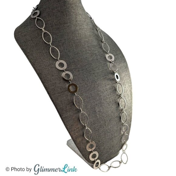 Lia Sophia Revel Silver Tone Oval & Circles Long Necklace - Picture 2 of 10